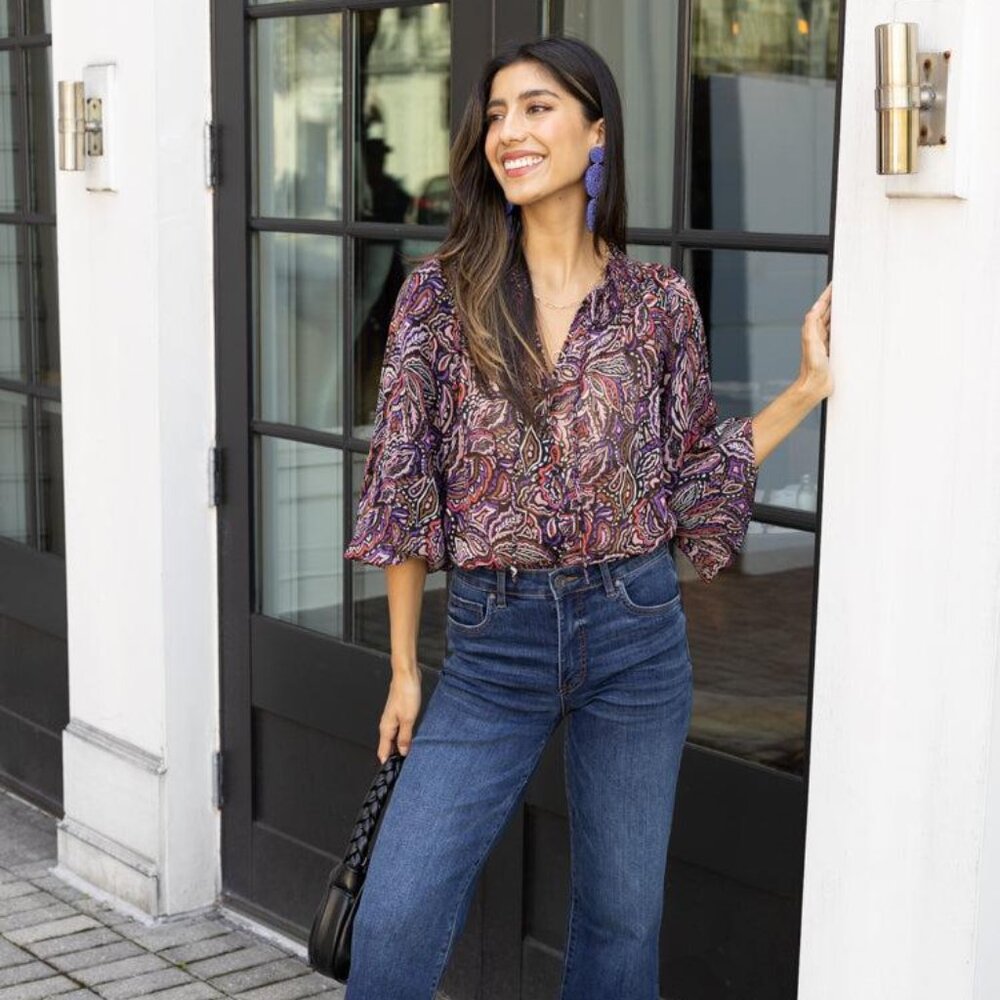 Sanctuary Breezy Smock Neck Blouse in Royal Paisley - NWOT